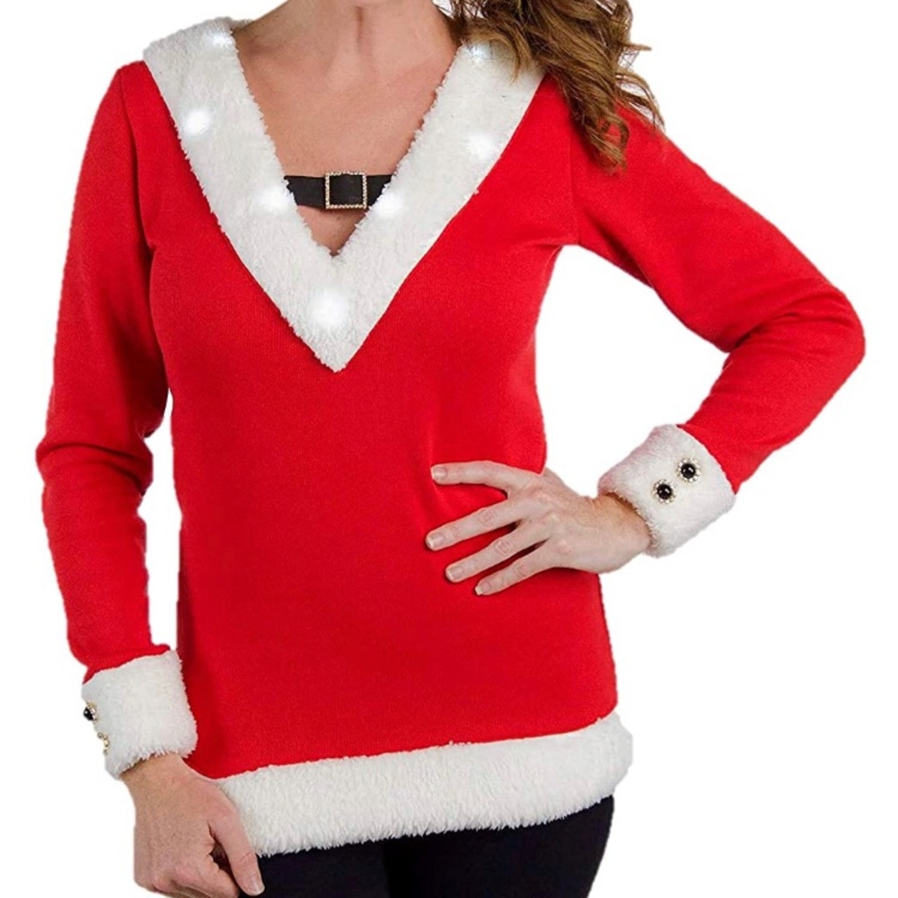 Light Up Mrs. Claus “Ugly” Christmas Sweater